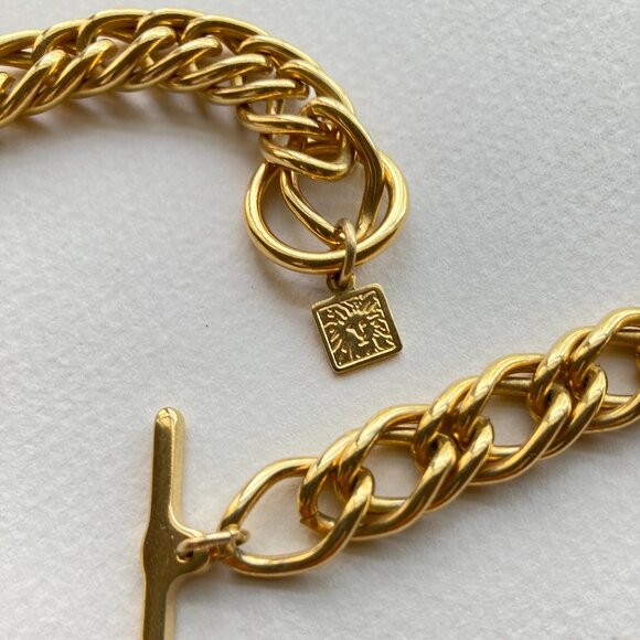 Vintage Anne Klein Chunky Gold Tone Chain Necklace 24" T-Bar Clasp - Picture 2 of 3